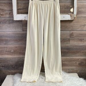 Lisa International Ladies Elastic Waist Pants, Size Large, Off White Cream Color